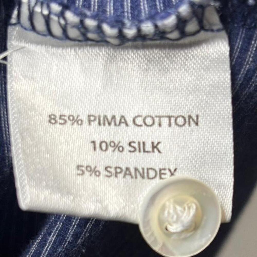 Peter Millar Men M Pima Cotton Silk Blend Blue Micro Stripe Short Sleeve Polo - Picture 6 of 6